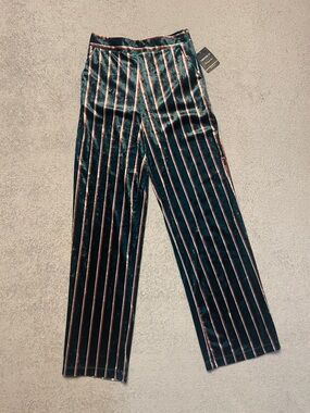 Forever 21 Green Velvet Striped Trousers